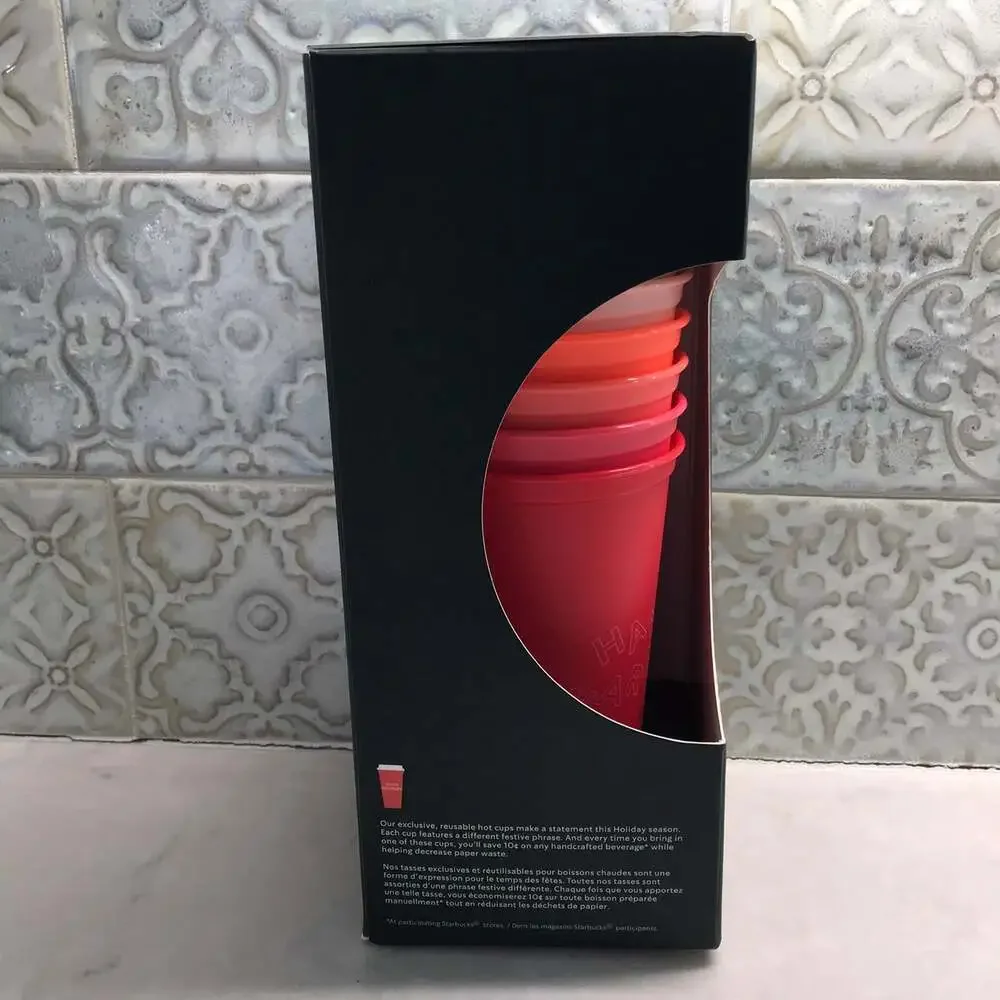 Starbucks 2019 Limited Edition Holiday Reusable Hot Cups w/Lids 6 pack NEW